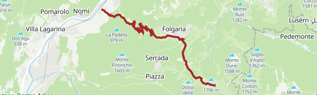 Route map: Passo Coe ascent - Great Trentino climbs